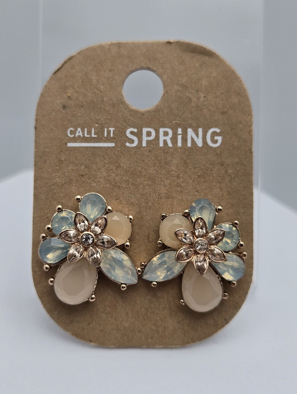 ✨2/$10✨Call It Spring Floral Cluster Stud Earrings Peach Crystal Statement New